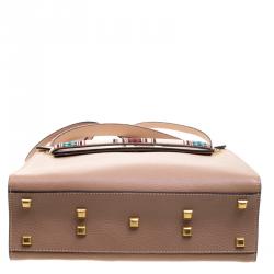 Pre Owned Valentino Brown Tribal Motif Leather My Rockstud Top Handle Bag