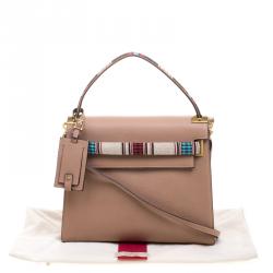 Pre Owned Valentino Brown Tribal Motif Leather My Rockstud Top Handle Bag