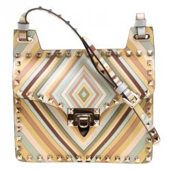 Pre Owned Valentino Multicolor Native Couture Print Leather Rockstud Shoulder Bag
