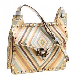 Pre Owned Valentino Multicolor Native Couture Print Leather Rockstud Shoulder Bag
