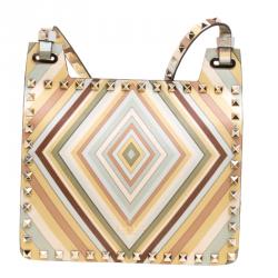 Pre Owned Valentino Multicolor Native Couture Print Leather Rockstud Shoulder Bag