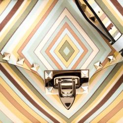 Pre Owned Valentino Multicolor Native Couture Print Leather Rockstud Shoulder Bag