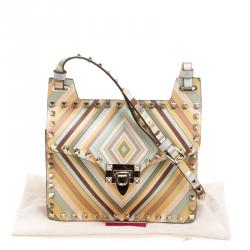 Pre Owned Valentino Multicolor Native Couture Print Leather Rockstud Shoulder Bag