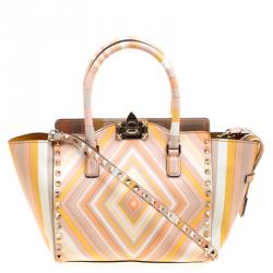 Pre Owned Valentino Multicolor Leather Small Native Couture 1975 Rockstud Tote