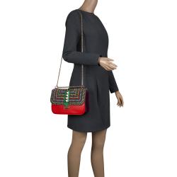 Pre Owned Valentino Multicolor Leather Small Crystal Embellished Glam Lock Shoulder Bag