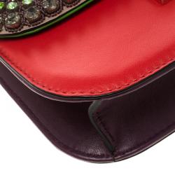 Pre Owned Valentino Multicolor Leather Small Crystal Embellished Glam Lock Shoulder Bag