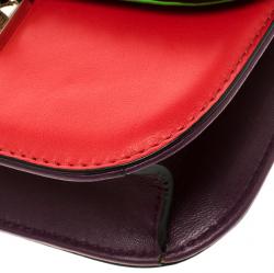 Pre Owned Valentino Multicolor Leather Small Crystal Embellished Glam Lock Shoulder Bag