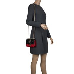 Pre Owned Valentino Black/Red Leather Mircro Beaded Glam Lock Shoulder Bag