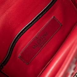 Pre Owned Valentino Black/Red Leather Mircro Beaded Glam Lock Shoulder Bag