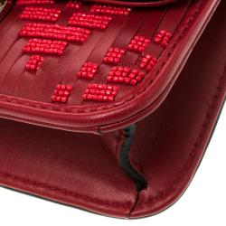 Pre Owned Valentino Black/Red Leather Mircro Beaded Glam Lock Shoulder Bag