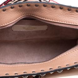 Pre Owned Valentino Light Brown Leather Guitar Straps Rolling Rockstud Shoulder Bag