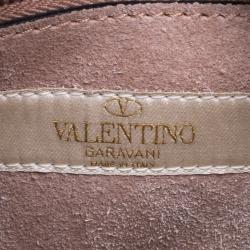 Pre Owned Valentino Light Brown Leather Guitar Straps Rolling Rockstud Shoulder Bag