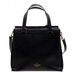 Pre Owned Valentino Black Leather Large Convertible Tote