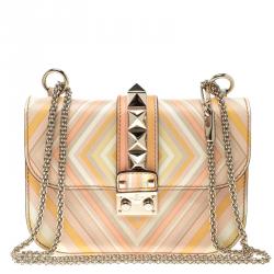 Pre Owned Valentino Multicolor Native Print Couture 1975 Leather Small Glam Lock Shoulder Bag