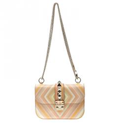 Pre Owned Valentino Multicolor Native Print Couture 1975 Leather Small Glam Lock Shoulder Bag