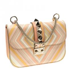 Pre Owned Valentino Multicolor Native Print Couture 1975 Leather Small Glam Lock Shoulder Bag