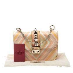 Pre Owned Valentino Multicolor Native Print Couture 1975 Leather Small Glam Lock Shoulder Bag