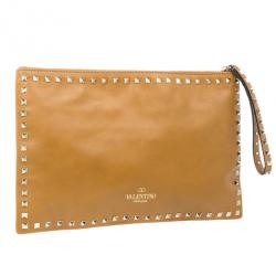 Pre Owned Valentino Brown Leather Rockstud Clutch