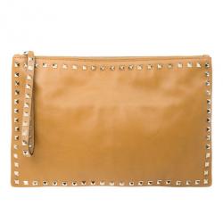 Pre Owned Valentino Brown Leather Rockstud Clutch