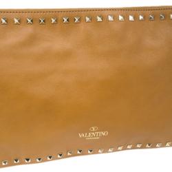 Pre Owned Valentino Brown Leather Rockstud Clutch