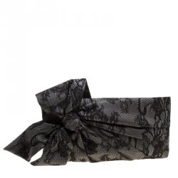 Pre Owned Valentino Black Lace Bow Clutch