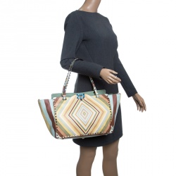 Pre Owned Valentino Multicolor Leather Medium Native Couture 1975 Rockstud Tote