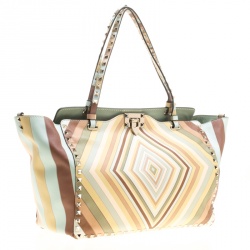 Pre Owned Valentino Multicolor Leather Medium Native Couture 1975 Rockstud Tote