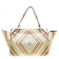 Pre Owned Valentino Multicolor Leather Medium Native Couture 1975 Rockstud Tote