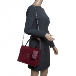 Pre Owned Valentino Burgundy Leather Studded Micro Rockstud Top handle Bag