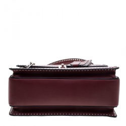 Pre Owned Valentino Burgundy Leather Studded Micro Rockstud Top handle Bag
