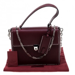 Pre Owned Valentino Burgundy Leather Studded Micro Rockstud Top handle Bag