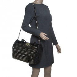 Pre Owned Valentino Black Leather Medium Studded Rockstud Tote