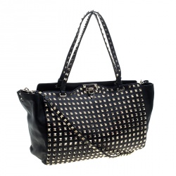 Pre Owned Valentino Black Leather Medium Studded Rockstud Tote