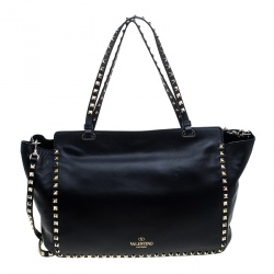 Pre Owned Valentino Black Leather Medium Studded Rockstud Tote