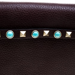 Pre Owned Valentino Burgundy Leather Rockstud Wristlet Clutch