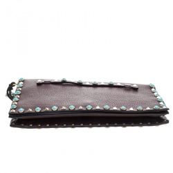 Pre Owned Valentino Burgundy Leather Rockstud Wristlet Clutch