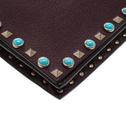 Pre Owned Valentino Burgundy Leather Rockstud Wristlet Clutch