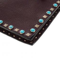 Pre Owned Valentino Burgundy Leather Rockstud Wristlet Clutch