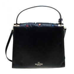 Pre Owned Valentino Black Leather Butterfly My Rockstud Top Handle Bag