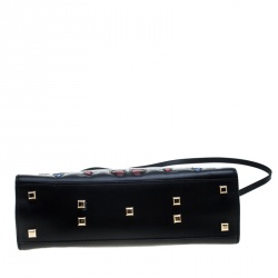 Pre Owned Valentino Black Leather Butterfly My Rockstud Top Handle Bag