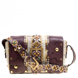 Pre Owned Valentino Burgundy Leather Painted Studs Box Bag