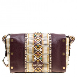 Pre Owned Valentino Burgundy Leather Painted Studs Box Bag