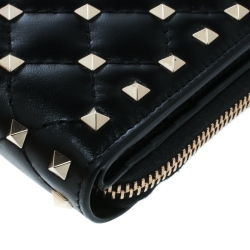 Pre Owned Valentino Black Leather Rockstud Zip Around Flap Wallet