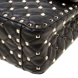 Pre Owned Valentino Black Leather Large Rockstud Top Handle Bag
