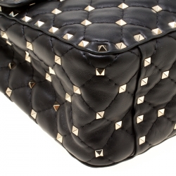 Pre Owned Valentino Black Leather Large Rockstud Top Handle Bag