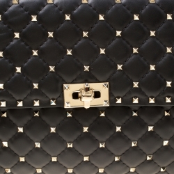 Pre Owned Valentino Black Leather Large Rockstud Top Handle Bag