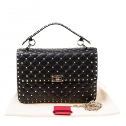 Pre Owned Valentino Black Leather Large Rockstud Top Handle Bag