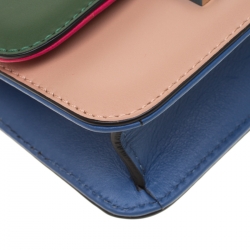 Pre Owned Valentino Multicolor Leather Mini Rockstud Lock Flap Crossbody Bag