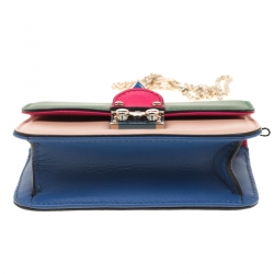 Pre Owned Valentino Multicolor Leather Mini Rockstud Lock Flap Crossbody Bag