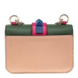 Pre Owned Valentino Multicolor Leather Mini Rockstud Lock Flap Crossbody Bag